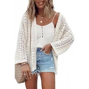 NEW SHEWIN crochet open knit cardigan in white